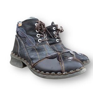 TMA Eyes Womens 9 Ankle Boots Blue Leather Floral Layered Lace Up Winter EUR 41